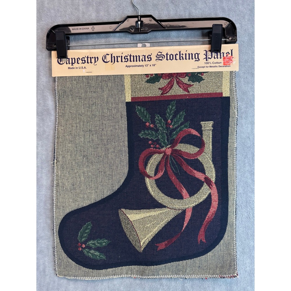 Tapestry Christmas Stocking Panel French Horn Navy 13 x 18 VTGCotton Craft Decor